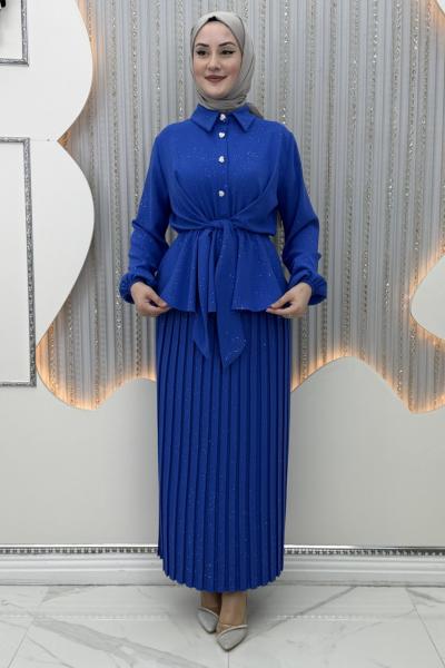 Pırıltı Etekli Takım Mavi