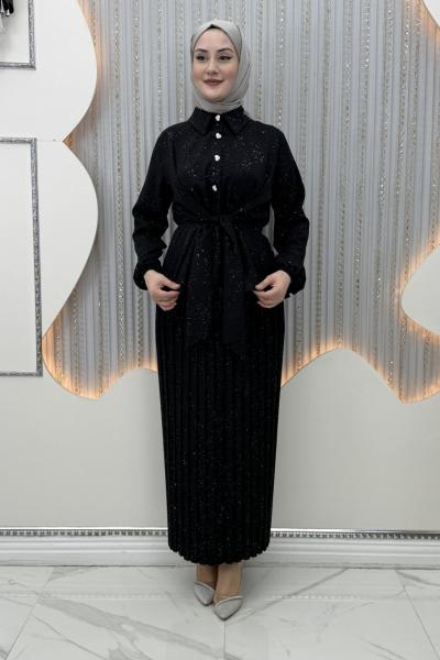 Pırıltı Etekli Takım Siyah