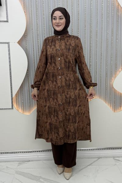 Reyyan Pantolonlu Takım Kahverengi