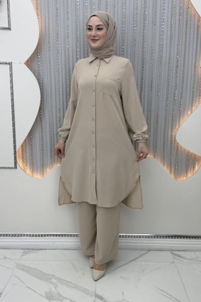 Rozalin Pantolonlu Takım Krem