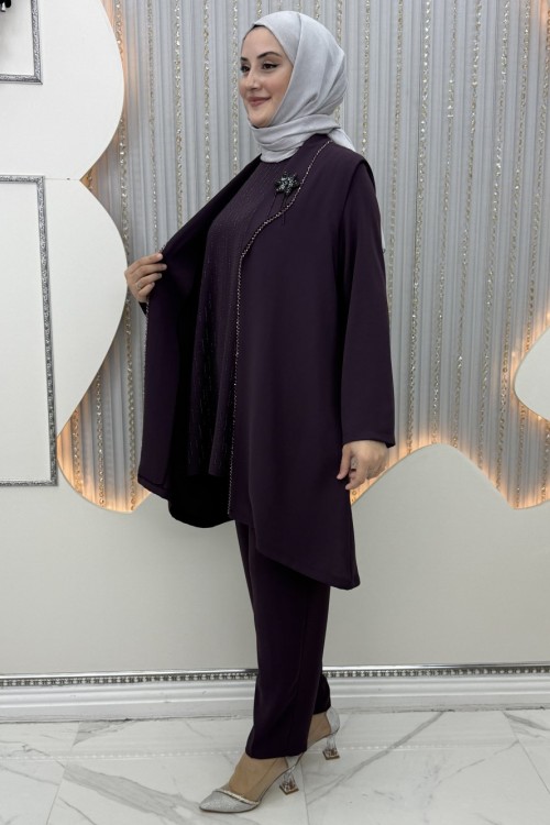 Şehnaz Pantolonlu Takım Mor
