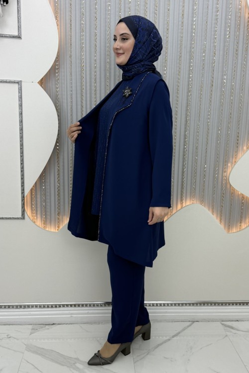 Şehnaz Pantolonlu Takım Mavi