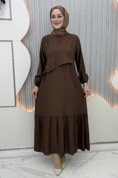 Tansu düğmeli elbise Kahverengi