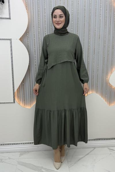 Tansu düğmeli elbise Haki