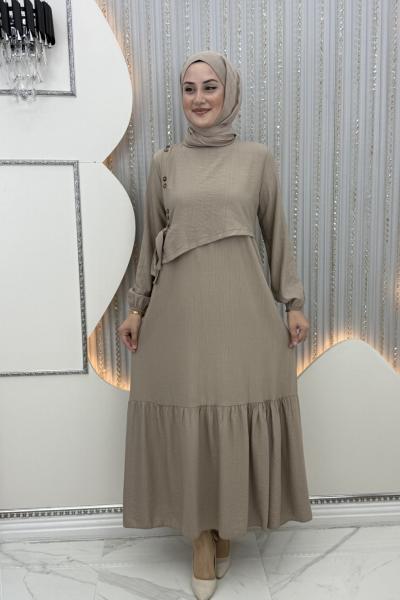 Tansu düğmeli elbise Vizon