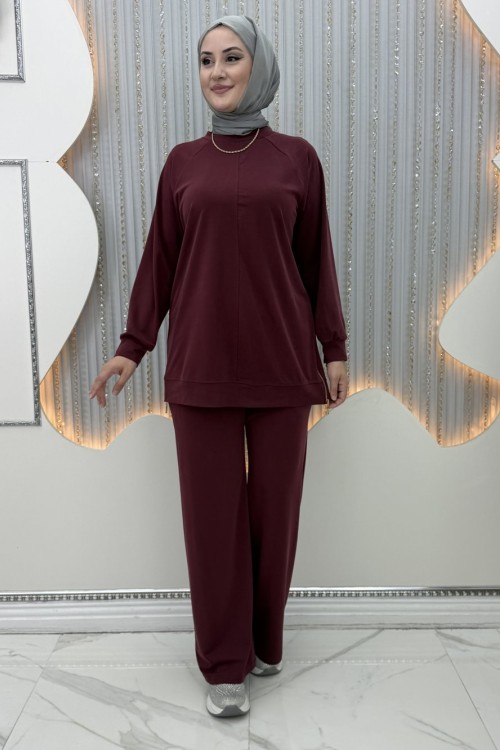Tilbe Pike Pantolonlu Takım Bordo