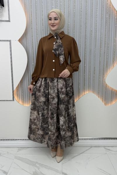 Ümmü Etekli Takım Kahverengi