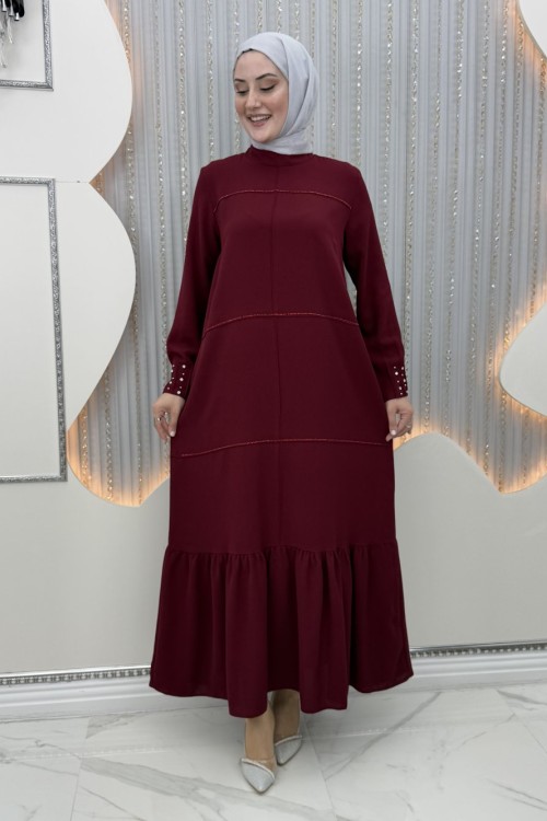Vira elbise Bordo