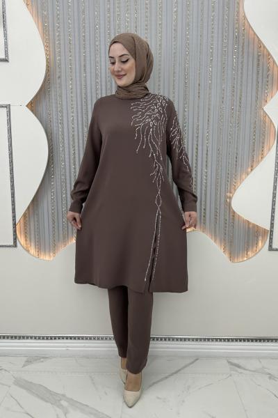 Yakut Taşlı Takım Kahverengi