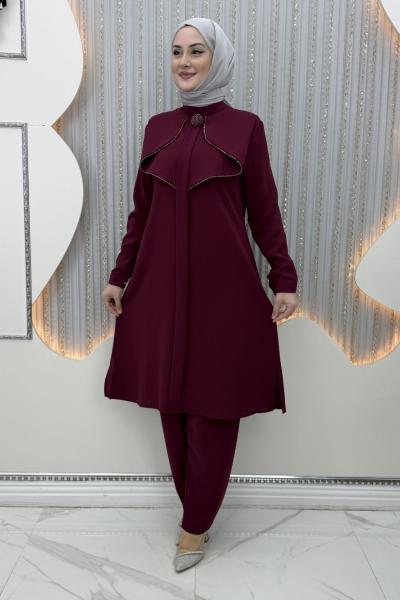 Yarence Pantolonlu Takım Bordo