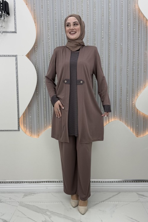 Yasemin Pantolonlu Takım Sütlü Kahve