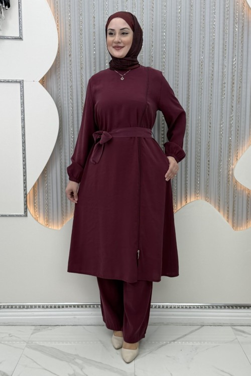 Yeliz Pantolonlu Takım Bordo