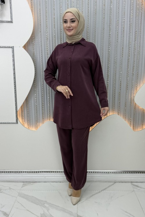 Yüsra Pantolonlu Takım Mürdüm