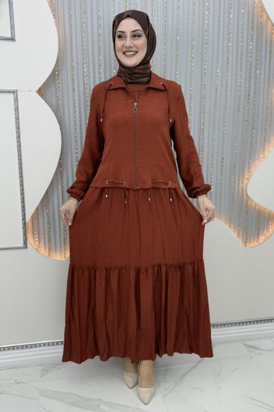 Zenan Elbiseli Hırka Kiremit