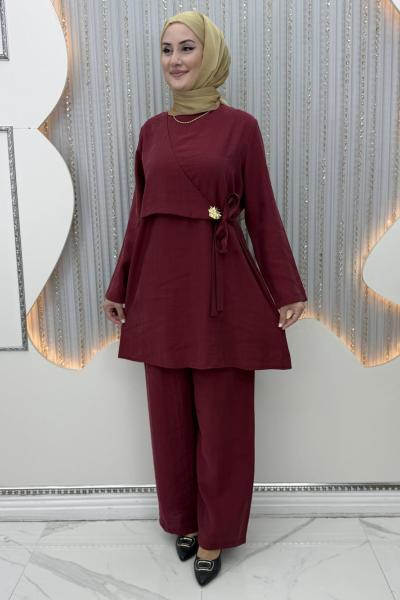 Zeyna Pantolonlu Takım  Bordo