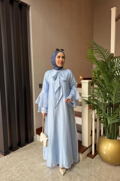 Bağlama Detay Tensel Elbise Bebe Mavisi