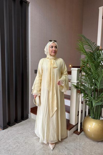 Bağlama Detay Tensel Elbise Sarı