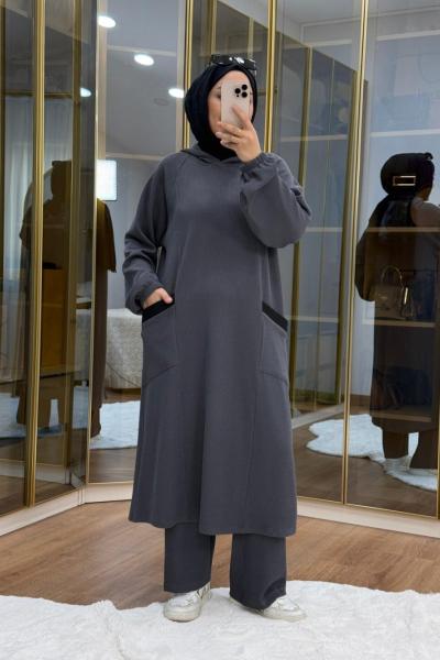 Burgu Kumaş Garnili Takım Antrasit