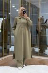 Çıtçıtlı Detaylı Maksi Boy Scuba Takım Haki