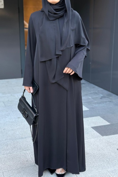 Fular Bağlamalı Abaya  Siyah