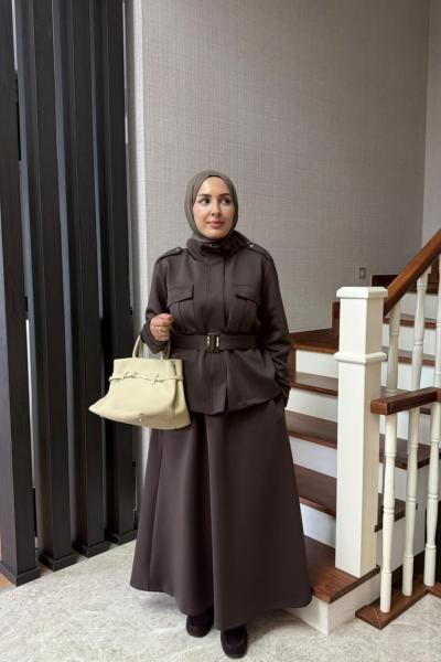 LİNA ETEKLİ TAKIM  KAHVERENGİ