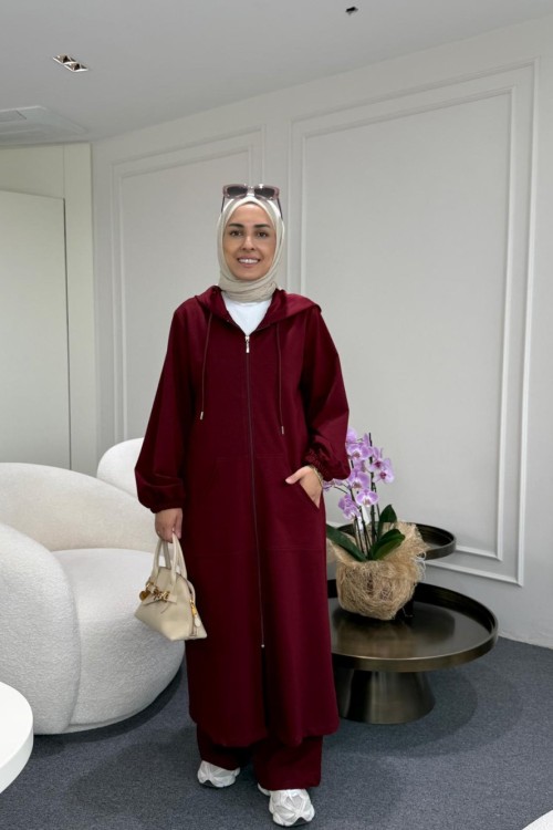 Kanguru Cepli Uzun İkiiplik Takım Bordo