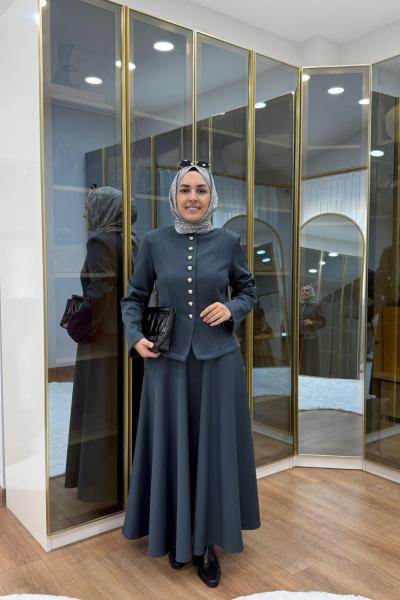 Kulp Detaylı Astarlı Etekli Takım Antrasit