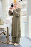 Örme kumaş maksi boy takım Haki