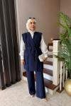 Püskül Detay Yelek Takım Lacivert