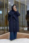 Şal Detaylı Kapitone Mont Lacivert