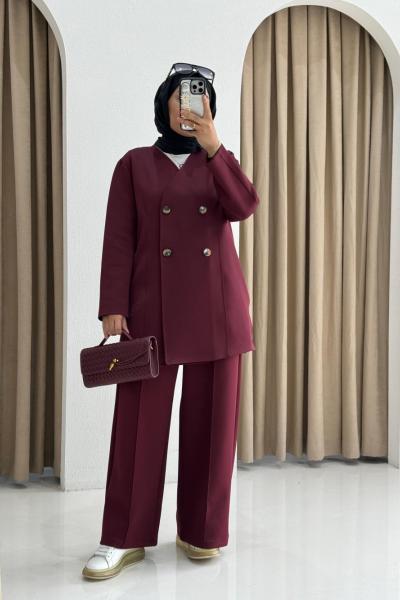 Scuba Ceketli Takım  Bordo