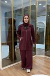 Taşlı Scuba Pantolon Takım Bordo