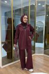 Taşlı Scuba Pantolon Takım Bordo