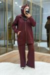 Taşlı Scuba Pantolon Takım Bordo