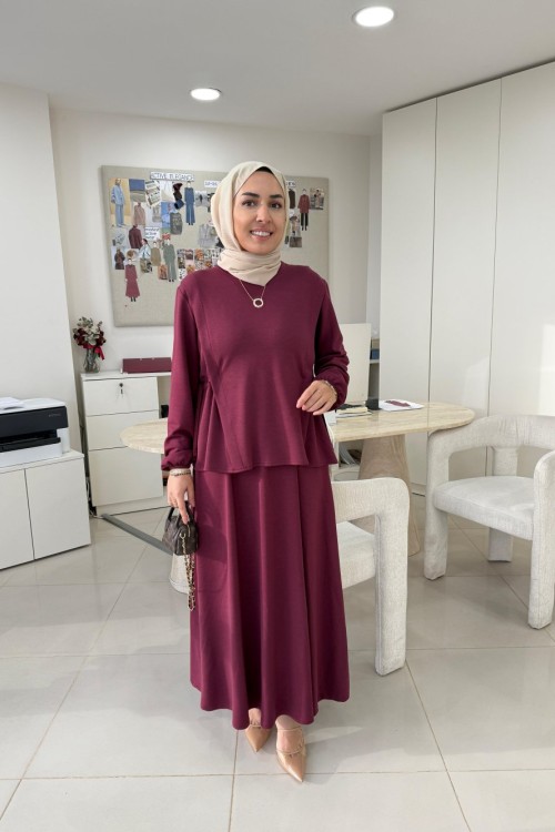 Yandan Büzgülü Oysho Etekli Takım Mürdüm