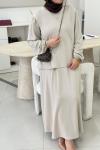Yandan Büzgülü Oysho Etekli Takım Bej