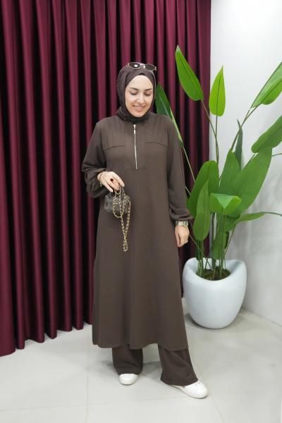 Yandan Yırtmaçlı Fermuar Detaylı Oysho Takım Kahverengi