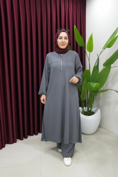 Yandan Yırtmaçlı Fermuar Detaylı Oysho Takım Füme