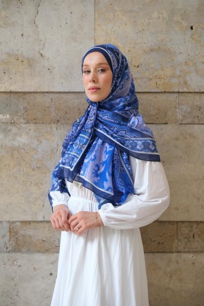 Zaya Desen Soft Pamuk Şal Lacivert