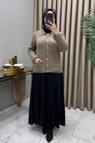 Ayla Çelik Örme Triko Hırka Vizon