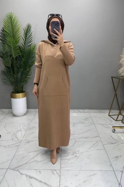 Zehra Triko Elbise Vizon