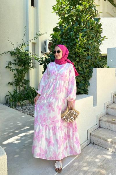 Ahel Çiçekli Elbise - Pembe