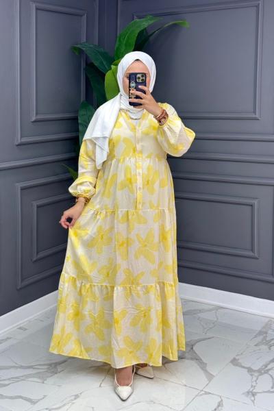 Ahel Çiçekli Elbise - Sarı