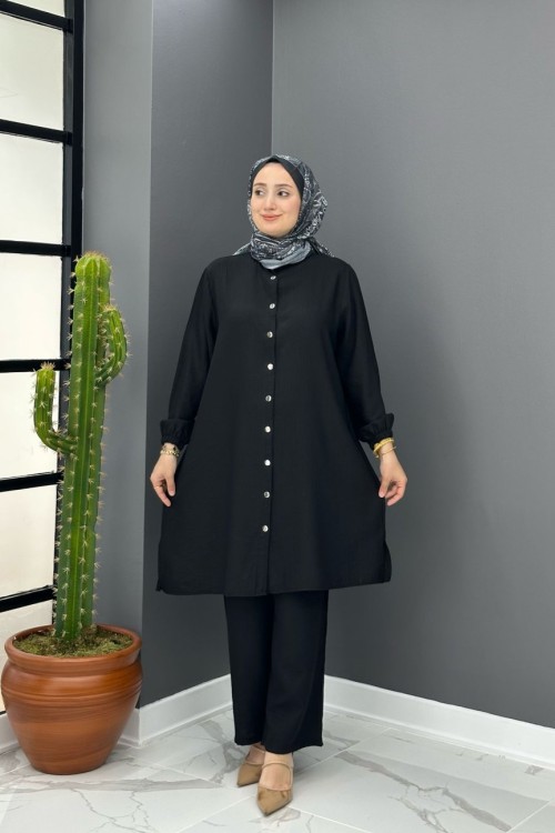 Bahar Düğmeli Takım - Siyah