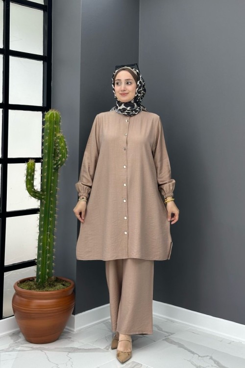 Bahar Düğmeli Takım - Camel