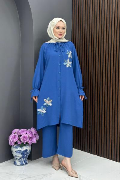 Çiçek Desenli Takım - Mavi
