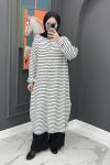 Çizgili Uzun Fitilli Takım - Beyaz