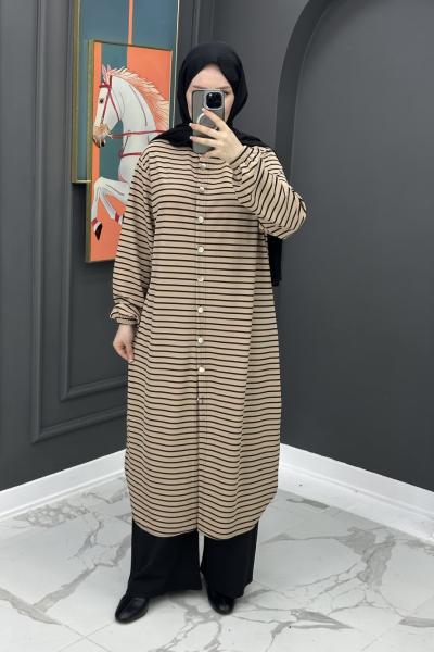 Çizgili Uzun Fitilli Takım - Vizon