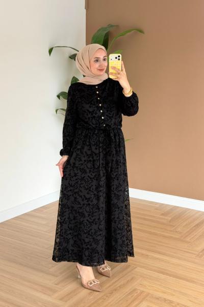 Dantelli Etekli Takım-Siyah
