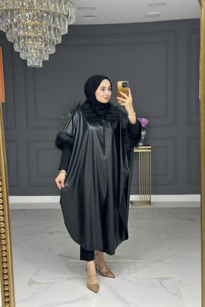 deri uzun panço - siyah